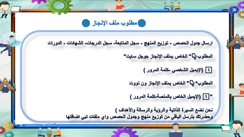 محتويات ملف الإنجاز الإلكتروني